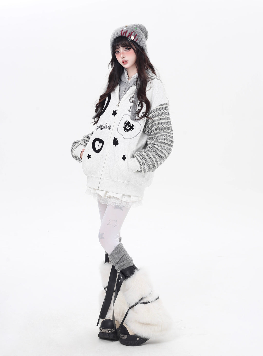 Inspired by quirky American desserts and urban street culture, this hoodie combines bold stripe contrast with detailed embroidery for a fun, laid-back vibe. The loose fit and soft fabric ensure all-day comfort, while the black and grey palette keeps it effortlessly cool. Sweet, edgy, and uniquely stylish.