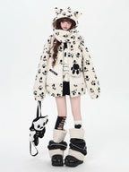 Inspired by the playful warmth of a kitten, this cozy set features a plush sherpa jacket with adorable paw prints, a matching hood, and a versatile scarf. The soft gray and apricot hues evoke a gentle winter charm. Designed for ultimate comfort and whimsical style, it’s perfect for cold days spent curled up or exploring. Embrace a touch of feline-inspired fun!