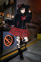 "Enchanted Highland Rose"&nbsp;— Inspired by the mystical allure of Scottish moors under twilight skies and the romantic drama of Victorian Gothic novels, this coat merges tartan tradition with Lolita fantasy. The bold black and red grid pattern echoes ancient clan symbolism, while delicate ruffles and bows soften its striking contrast, creating a piece that whispers of haunted castles and secret garden trysts.