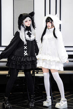 "Midnight Garden" — This coat combines the playful charm of sweet Lolita with the cozy practicality of winter wear. Inspired by the contrast of delicate ruffles against structured tailoring, it features a zippered design for modern convenience while maintaining classic Lolita elegance. The dramatic yet cute style captures the magic of a winter night blooming with hidden beauty.