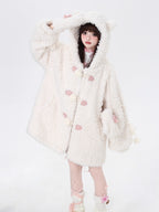 Inspired by the playful charm of a kitten, this ultra-plush sherpa jacket features adorable cat ears on the hood and an oversized cozy fit. The creamy white hue adds a touch of sweetness, while the thick lining ensures warmth without sacrificing style. Perfect for expressing a soft, whimsical aesthetic during cold days.