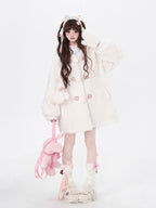 Inspired by the playful charm of a kitten, this ultra-plush sherpa jacket features adorable cat ears on the hood and an oversized cozy fit. The creamy white hue adds a touch of sweetness, while the thick lining ensures warmth without sacrificing style. Perfect for expressing a soft, whimsical aesthetic during cold days.