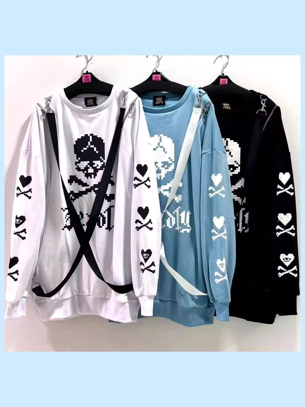 Embrace the edge of Harajuku Goth with this striking skeleton hoodie. Featuring iconic cross-body straps and a haunting heart bone design, this heavyweight jacket merges punk rebellion with streetwise comfort. The bold blue and white color scheme makes a dramatic statement, while premium fabrics ensure warmth during colder seasons. Perfect for expressing alternative style, this piece captures the essence of dark youth culture with its intricate graphics and unmistakable silhouette, ideal for concerts, night