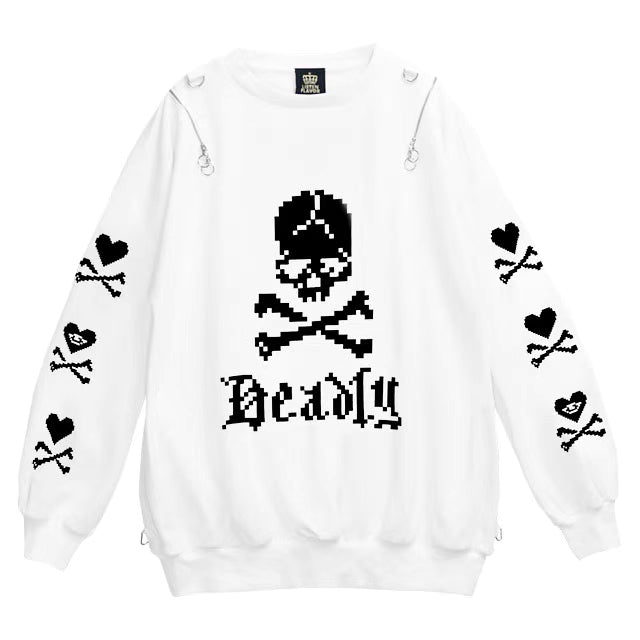 Embrace the edge of Harajuku Goth with this striking skeleton hoodie. Featuring iconic cross-body straps and a haunting heart bone design, this heavyweight jacket merges punk rebellion with streetwise comfort. The bold blue and white color scheme makes a dramatic statement, while premium fabrics ensure warmth during colder seasons. Perfect for expressing alternative style, this piece captures the essence of dark youth culture with its intricate graphics and unmistakable silhouette, ideal for concerts, night