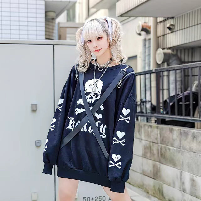 Embrace the edge of Harajuku Goth with this striking skeleton hoodie. Featuring iconic cross-body straps and a haunting heart bone design, this heavyweight jacket merges punk rebellion with streetwise comfort. The bold blue and white color scheme makes a dramatic statement, while premium fabrics ensure warmth during colder seasons. Perfect for expressing alternative style, this piece captures the essence of dark youth culture with its intricate graphics and unmistakable silhouette, ideal for concerts, night