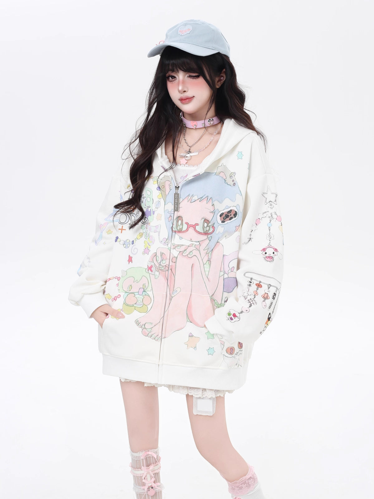 Design Concept:
This Lolita Coats hoodie sweatshirt in pure white captures a sweet two-dimensional aesthetic with its playful cartoon print. Designed in a loose fit, the hoodie blends comfort with a cute and stylish appeal, making it perfect for daily wear or casual outings. The soft fabric ensures warmth while maintaining breathability, while the fun print adds a charming touch of youthful energy. A versatile piece that pairs effortlessly with skirts or jeans, this hoodie is a cozy and adorable choice for 