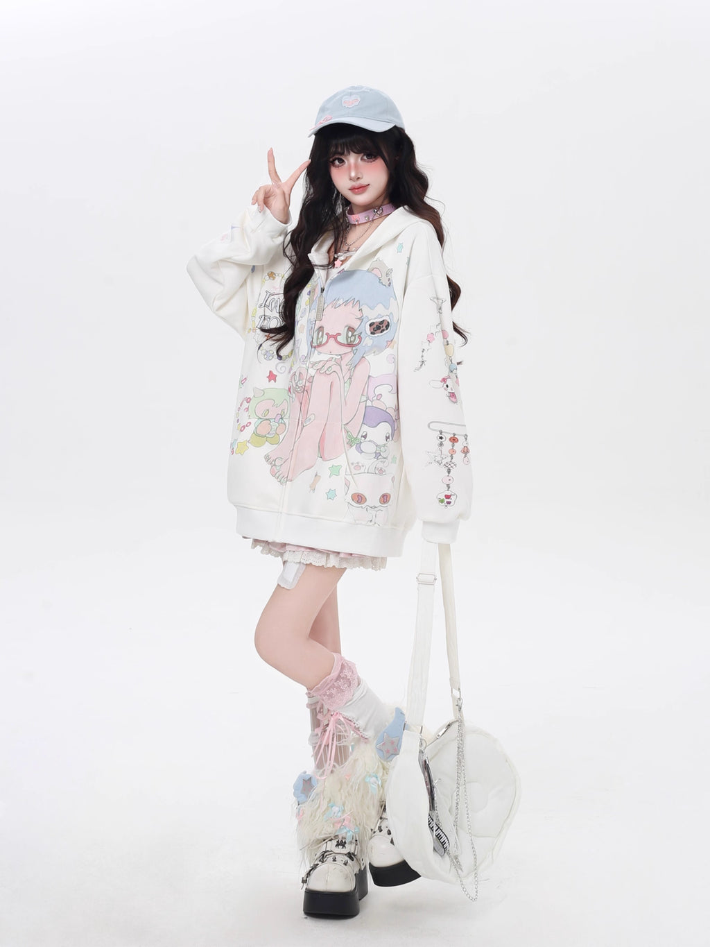 Design Concept:
This Lolita Coats hoodie sweatshirt in pure white captures a sweet two-dimensional aesthetic with its playful cartoon print. Designed in a loose fit, the hoodie blends comfort with a cute and stylish appeal, making it perfect for daily wear or casual outings. The soft fabric ensures warmth while maintaining breathability, while the fun print adds a charming touch of youthful energy. A versatile piece that pairs effortlessly with skirts or jeans, this hoodie is a cozy and adorable choice for 
