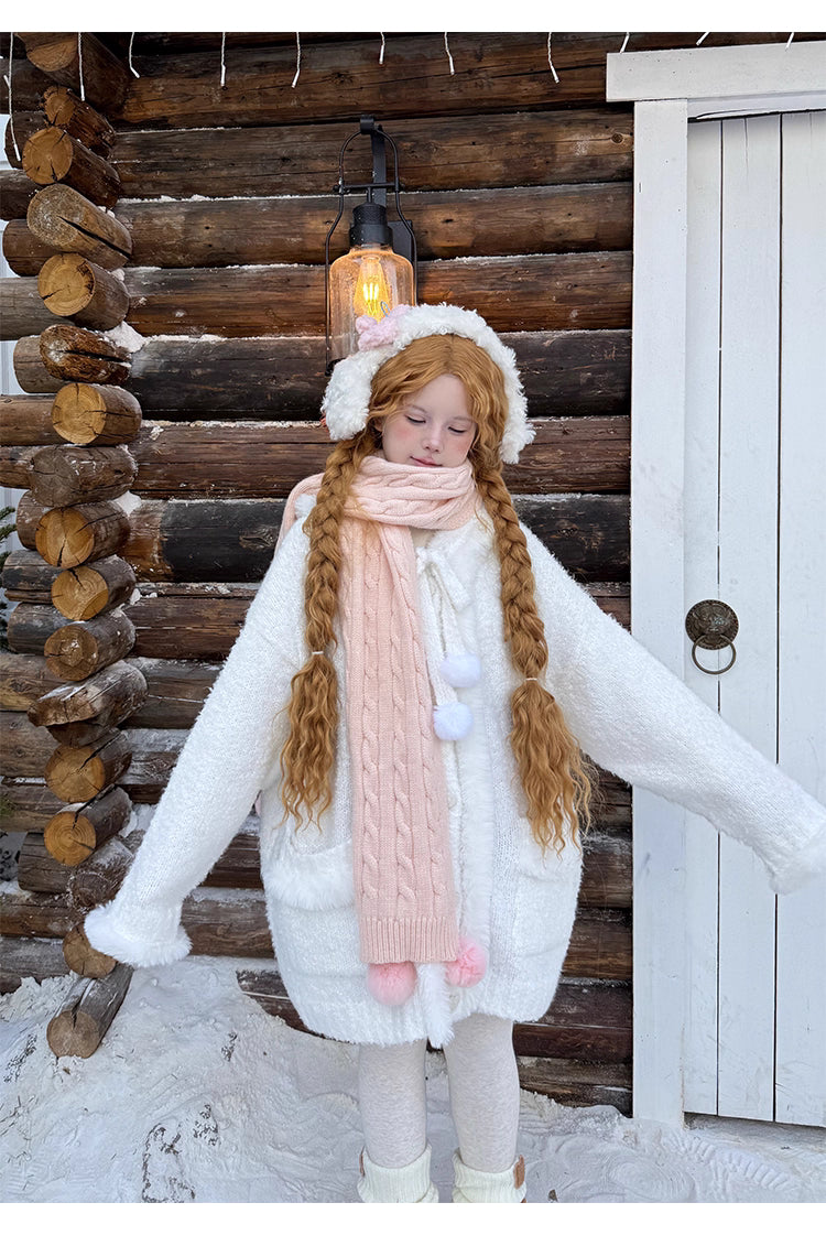 Inspired by frost-kissed mornings and playful sweetness, this hooded cardigan combines fluffy pom-pom details with a cozy oversized silhouette. The soft blue and white blend evokes a winter fairy tale, while the thick knit ensures warmth without weight. Perfect for lazy weekends or casual outings, it wraps you in a dreamy blend of innocence and comfort—like a hug from the snow itself.
