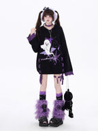 This original Halloween-inspired sweater blends subcultural edge with playful spookiness. The embroidered ghost motif and bold black-purple color blocking create a striking visual impact, while the adjustable lace-up detail allows for a customized fit. The relaxed silhouette and soft knit fabric offer both comfort and style, making it perfect for expressing your unique alternative aesthetic during the festive season and beyond.