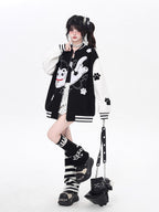 Inspired by cosmic curiosity and urban style, this baseball jacket combines celestial cat embroidery with bold color-blocking. The relaxed fit and soft fabric offer comfort with a rebellious edge, perfect for day-to-night versatility. A statement piece for those who love playful yet cool aesthetics.