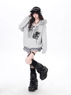 Mixing retro aesthetics with modern functionality, this hoodie features a removable faux fur-lined hood for versatile styling. The oversized cut and neutral grey-white palette offer effortless urban vibes, while brushed fleece interior ensures cozy warmth. Ideal for expressing low-key, laid-back street style with a nostalgic twist.