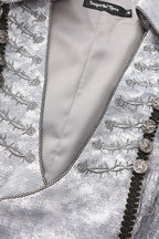 Inspired by the fusion of Victorian elegance and industrial steam-powered innovation, this coat reimagines aristocratic tailoring with avant-garde Lolita aesthetics. The sleeveless design emphasizes structured shoulders and a sharp silhouette, evoking the commanding presence of a fantasy prince. Details like faux gear motifs and metallic accents pay homage to steampunk craftsmanship, while the grey wool blend fabric bridges classic sophistication and futuristic charm.
