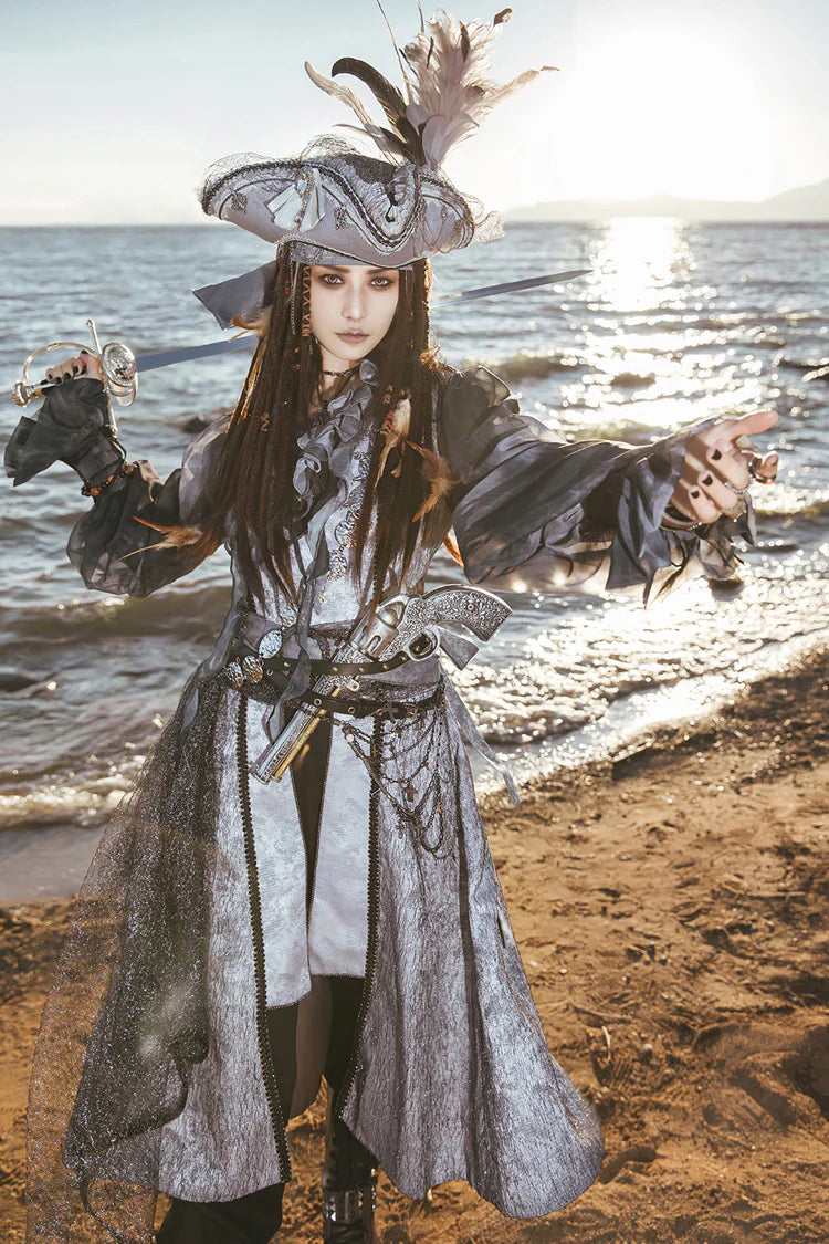 Inspired by the fusion of Victorian elegance and industrial steam-powered innovation, this coat reimagines aristocratic tailoring with avant-garde Lolita aesthetics. The sleeveless design emphasizes structured shoulders and a sharp silhouette, evoking the commanding presence of a fantasy prince. Details like faux gear motifs and metallic accents pay homage to steampunk craftsmanship, while the grey wool blend fabric bridges classic sophistication and futuristic charm.
