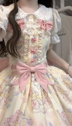 Sweet Lolita Yellow Cream Daily Butterfly Lace Strap Skirt Two-piece Set