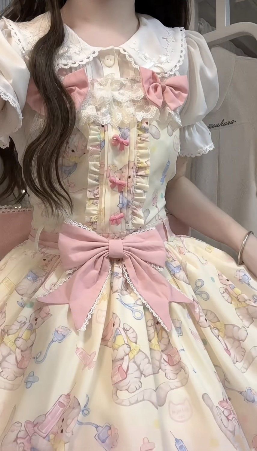Sweet Lolita Yellow Cream Daily Butterfly Lace Strap Skirt Two-piece Set