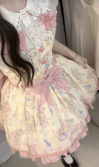 Sweet Lolita Yellow Cream Daily Butterfly Lace Strap Skirt Two-piece Set
