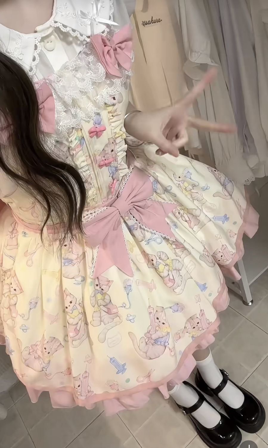 Sweet Lolita Yellow Cream Daily Butterfly Lace Strap Skirt Two-piece Set