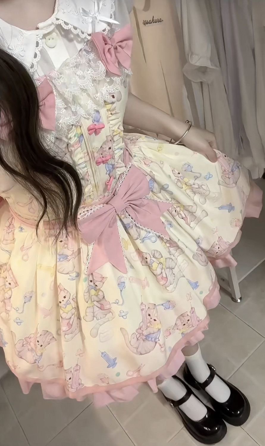 Sweet Lolita Yellow Cream Daily Butterfly Lace Strap Skirt Two-piece Set