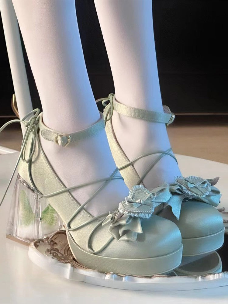 Lolita Elegant High-heeled Women's Single Shoes Round Head Bow Girl Shoes