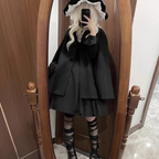 Lolita Fleece Autumn and Winter Cape Coat Beige Black High-end Elegant Daily