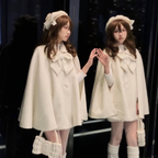 Lolita Fleece Autumn and Winter Cape Coat Beige Black High-end Elegant Daily