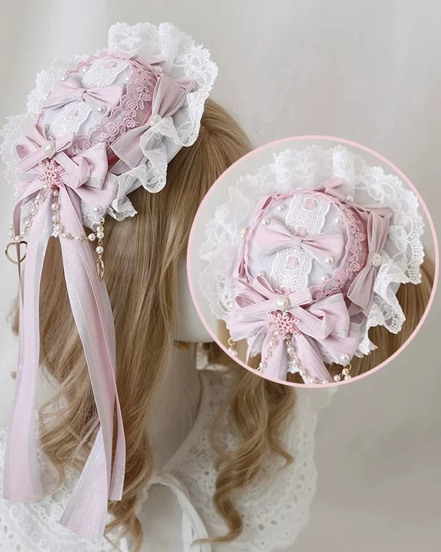 Lolita Hair Accessories Ice Blue with Lace Bow Hair Clips Hat Party