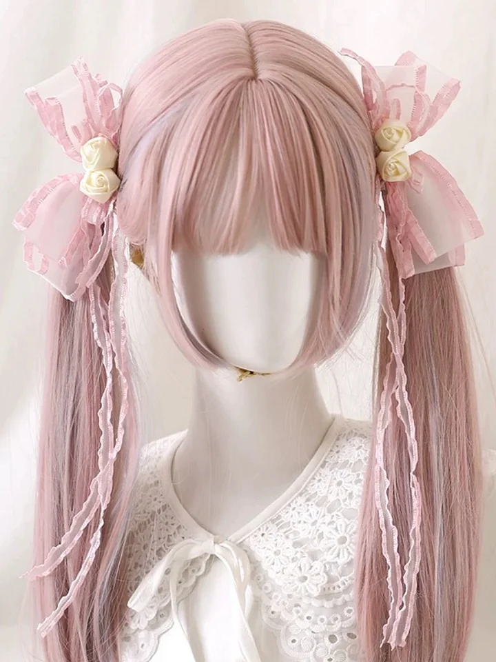 Lolita Hair Accessories Sweet with Pink Bow Ribbon Hair Clips Kawaii Hairpins Headwear