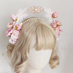 Lolita Hair Crown Flower Feathers Pearl Elegant Tiara Rococo Headband Fairy Princess Bridal