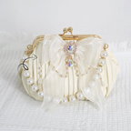 Lolita Handbag Black and White Lace Handmade Pearl Bow Shell Bag Crossbody Vintage Bag