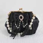 Lolita Handbag Black and White Lace Handmade Pearl Bow Shell Bag Crossbody Vintage Bag
