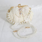 Lolita Handbag Black and White Lace Handmade Pearl Bow Shell Bag Crossbody Vintage Bag