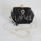 Lolita Handbag Black and White Lace Handmade Pearl Bow Shell Bag Crossbody Vintage Bag