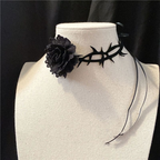 Lolita Necklace Accessories Dark Gothic Black Rose Thorns Lace Tie Punk