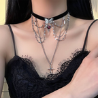 Lolita Necklace Accessories Gothic Metal Chain Butterfly Cross Girls Choker