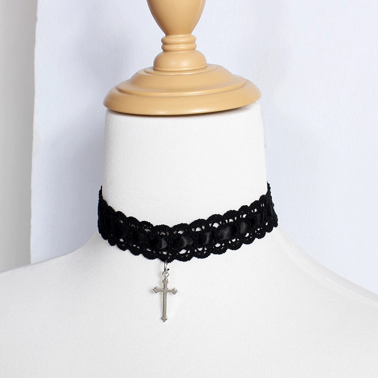 This Cross Lace Choker Necklace blends Gothic elegance with Lolita sweetness. Decorated with delicate lace and a central cross pendant, it exudes both mystery and charm. Available in white, blue, black, and pink, it adapts to different moods and outfits. Perfect for Gothic, Lolita, or vintage-inspired styles, this versatile accessory adds a graceful yet bold touch to any look, making it ideal for parties, cosplay, or daily wear.