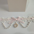 Lolita Necklace Sweet Pink with Lace Pearl Bow Choker Macaron Colors