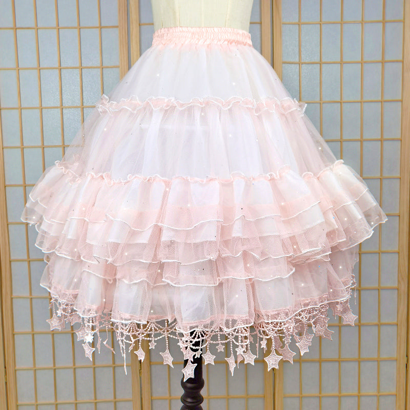 Lolita Petticoat Star Print Violent Hoop Cloud Silhouette Mid Length Extendable Underskirt Pink