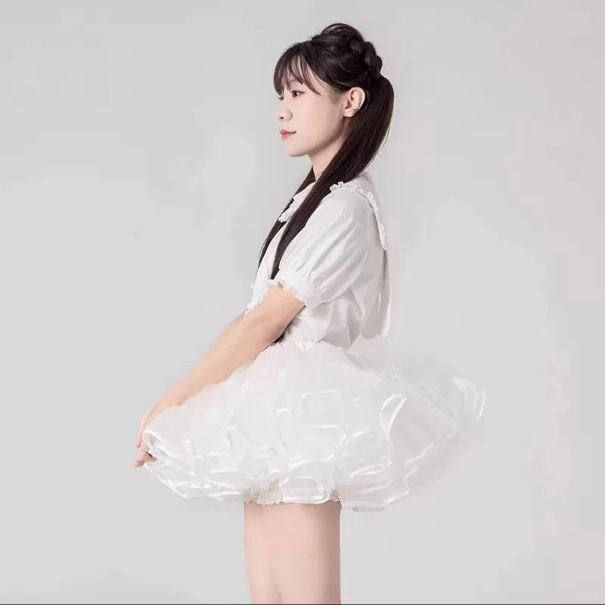 Lolita Petticoats White Cake Layer Ruffle Puffy Pannier Crinoline Organza 10inches