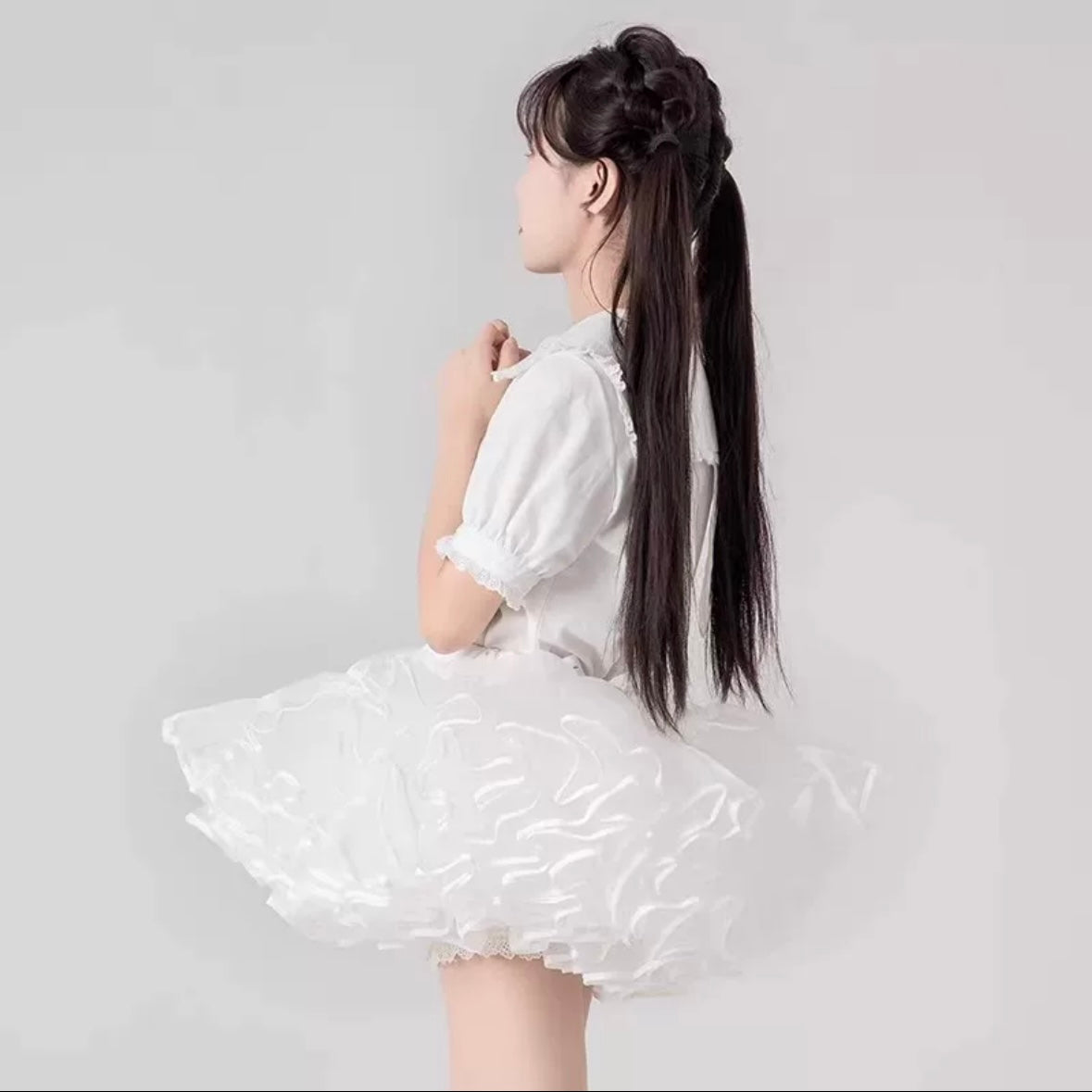 Lolita Petticoats White Cake Layer Ruffle Puffy Pannier Crinoline Organza 10inches