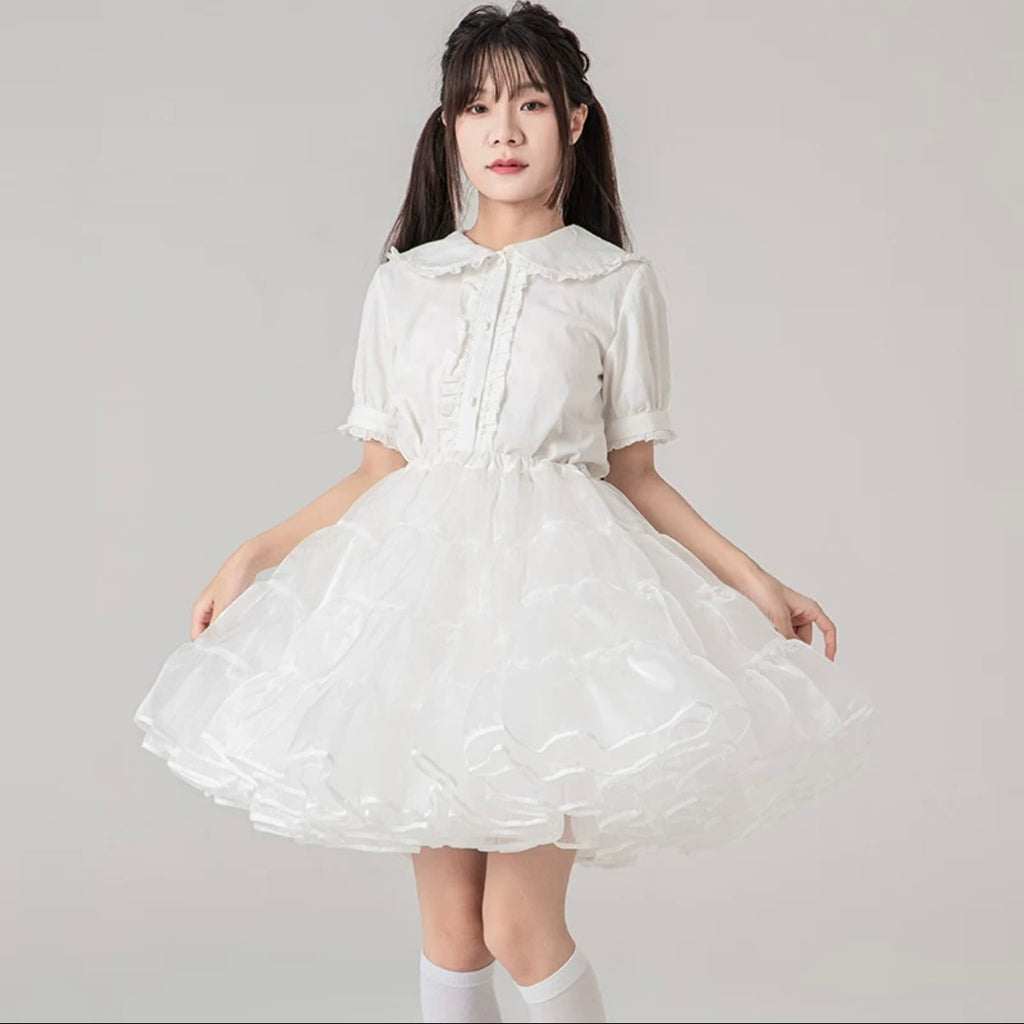 Lolita Petticoats White Cake Layer Ruffle Puffy Pannier Crinoline Organza 16inches