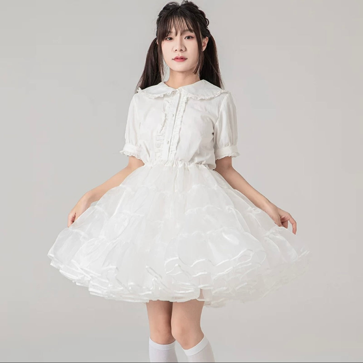 Lolita Petticoats White Cake Layer Ruffle Puffy Pannier Crinoline Organza 16inches