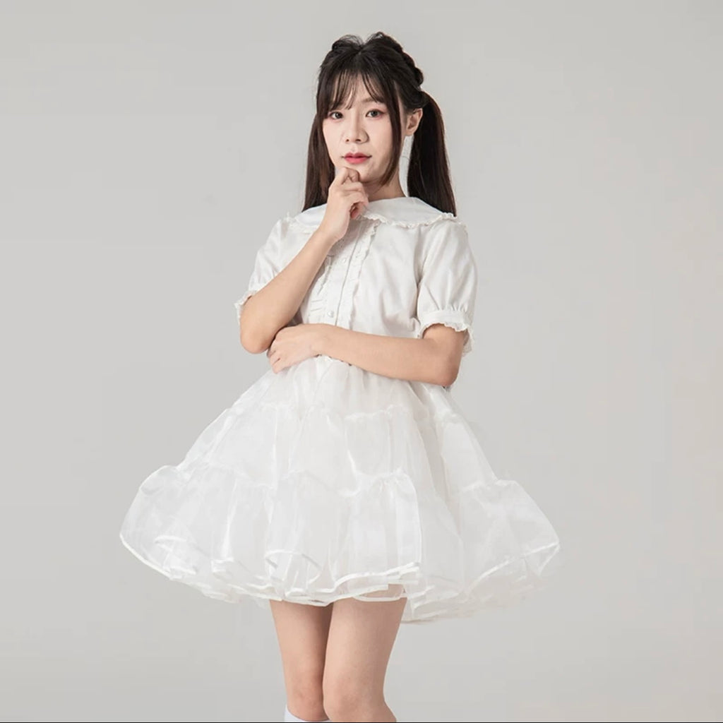 Lolita Petticoats White Cake Layer Ruffle Puffy Pannier Crinoline Organza 16inches