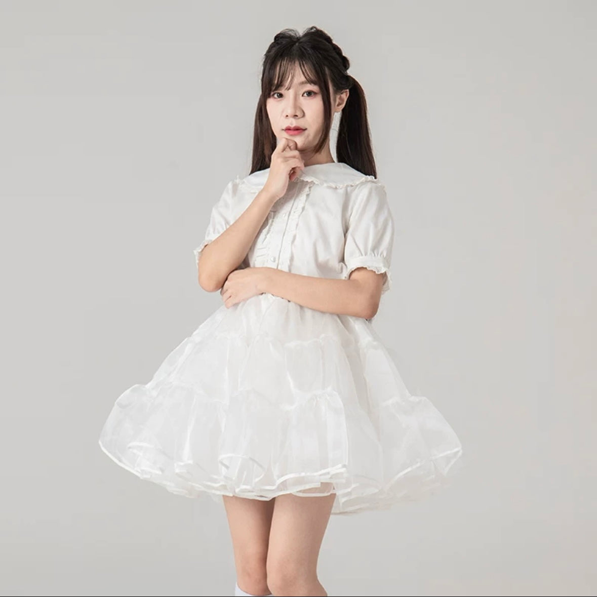 Lolita Petticoats White Cake Layer Ruffle Puffy Pannier Crinoline Organza 16inches