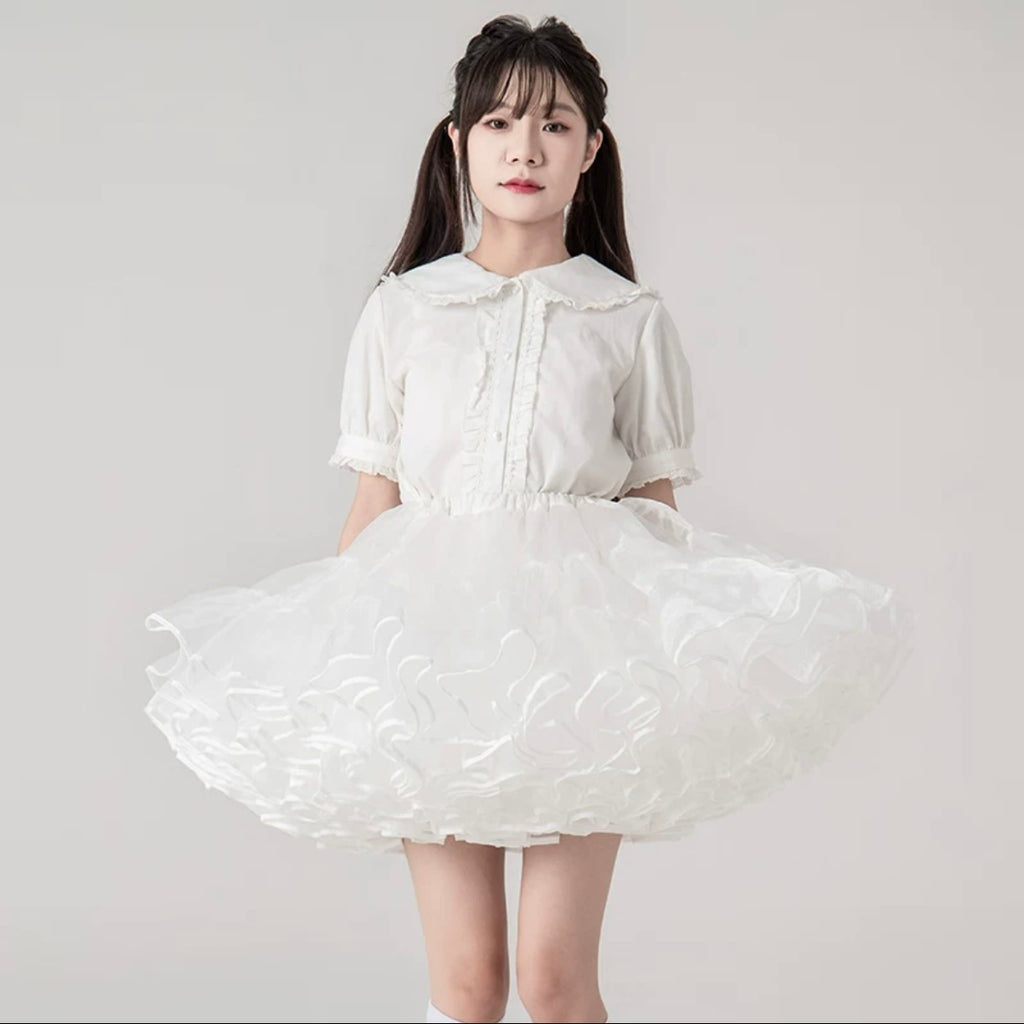Lolita Petticoats White Cake Layer Ruffle Puffy Pannier Crinoline Organza 17.5inches