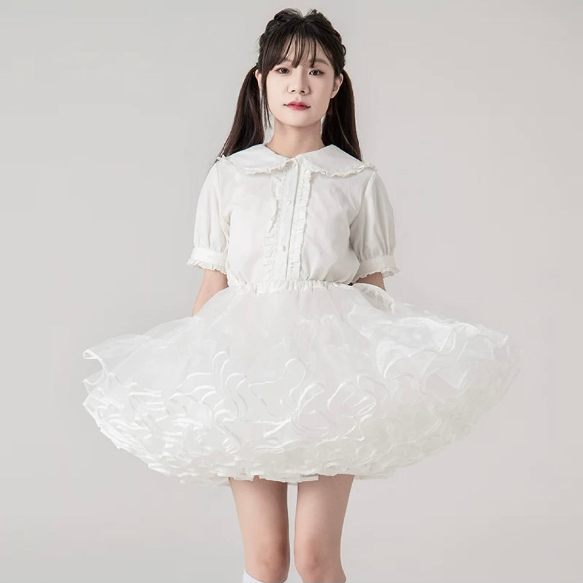 Lolita Petticoats White Cake Layer Ruffle Puffy Pannier Crinoline Organza 17.5inches