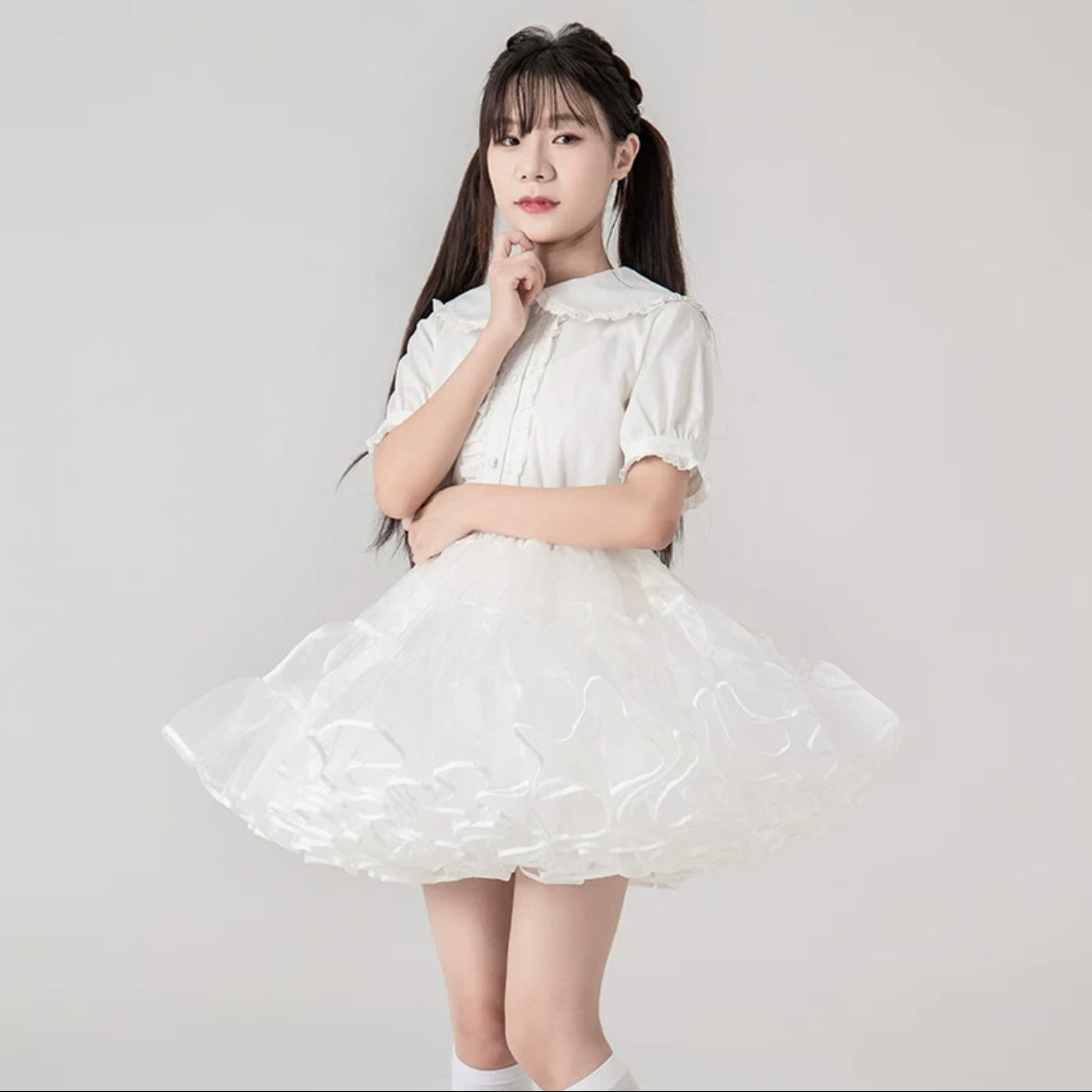 Lolita Petticoats White Cake Layer Ruffle Puffy Pannier Crinoline Organza 17.5inches