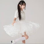 Lolita Petticoats White Cake Layer Ruffle Puffy Pannier Crinoline Organza 17.5inches