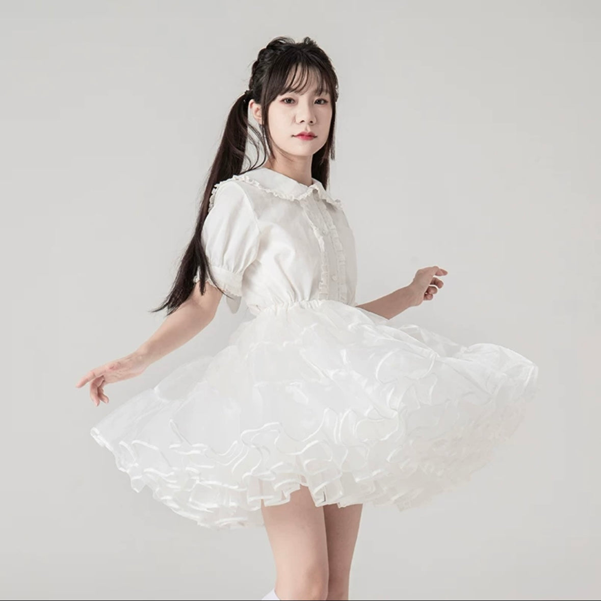 Lolita Petticoats White Cake Layer Ruffle Puffy Pannier Crinoline Organza 17.5inches