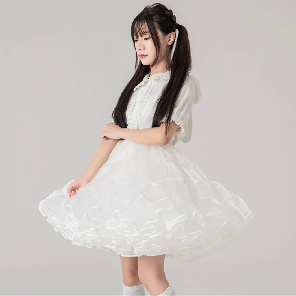 Lolita Petticoats White Cake Layer Ruffle Puffy Pannier Crinoline Organza 19.5inches