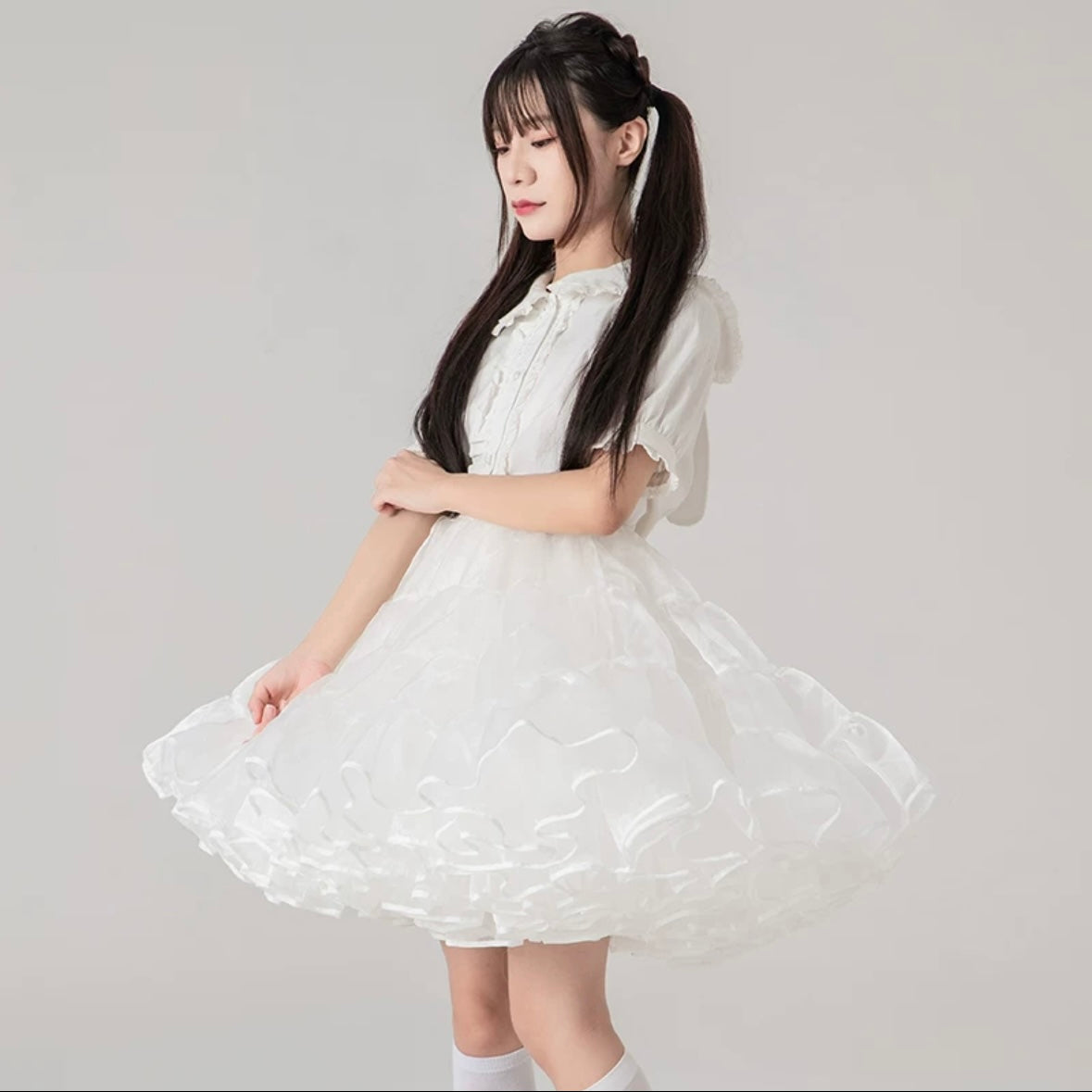 Lolita Petticoats White Cake Layer Ruffle Puffy Pannier Crinoline Organza 19.5inches